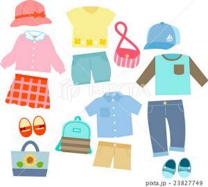 様々な子ども服が並んでいるイラスト