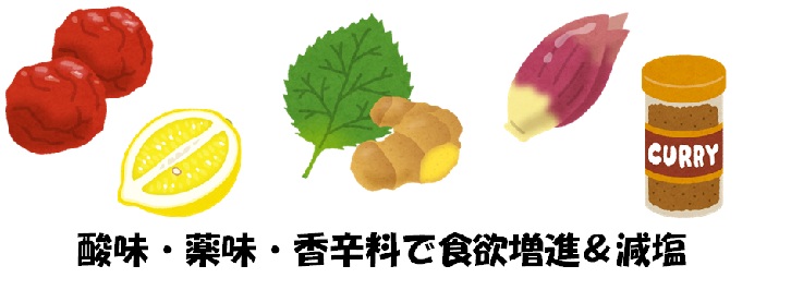 酸味、薬味、香辛料を活用して風味アップと減塩を!
