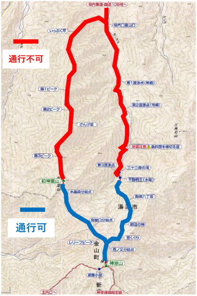 神室山登山道 通行止め箇所